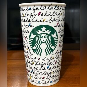 Starbucks 2011 FaLaLa Holiday
Christmas Ceramic Travel Mug Cup 12
oz with Lid